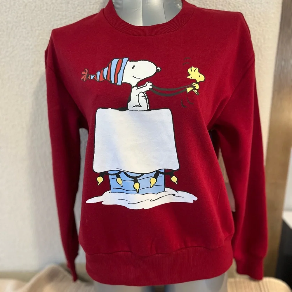 Peanuts Red Crewneck Sweatshirt with Character Graphic - Picture 3 of 6